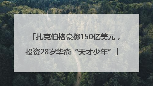 扎克伯格豪掷150亿美元，投资28岁华裔“天才少年”